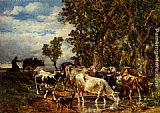 Charles Emile Jacque Troupeau De Vaches A L'Abreuvoir painting